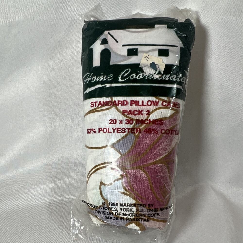 Vintage 1995 Home Coordinate Standard Pillowcases 20x30 Multicolor Floral 2 Pack